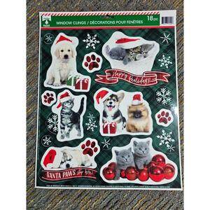 Vintage Color Window Clings Christmas Decor Cat & Dogs & Paws 18 pcs New